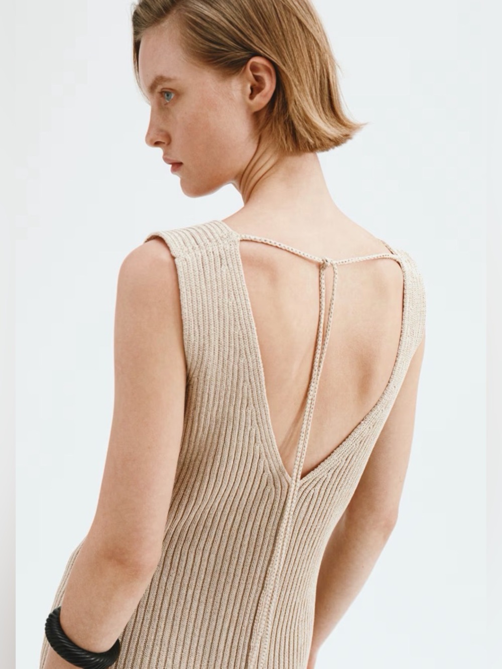 H&M WOMEN’s Rib Knit Tie Back DRESS Size Large NWT - Picture 3 of 6